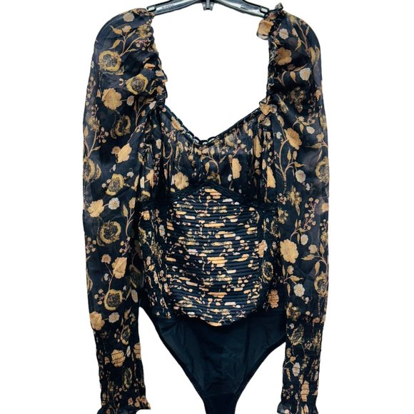 Free People Women's Floral Print Bodysuit Black - Size Medium - Picture 3 of 10